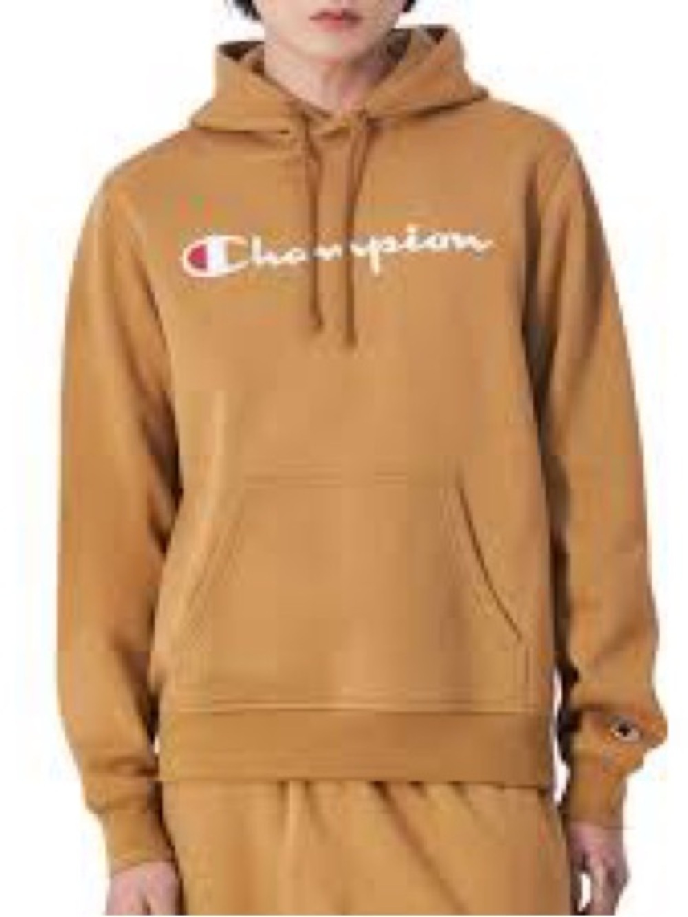 Champion Tan Script Logo Hooded Sweatshirt